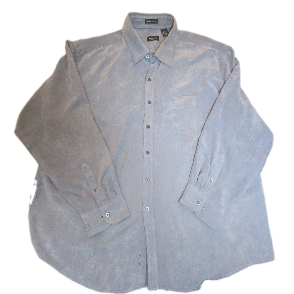 Van Heusen Soft Suede Shirt Men's Size XXL 18/18.5 Blue Long Sleeve Button Up